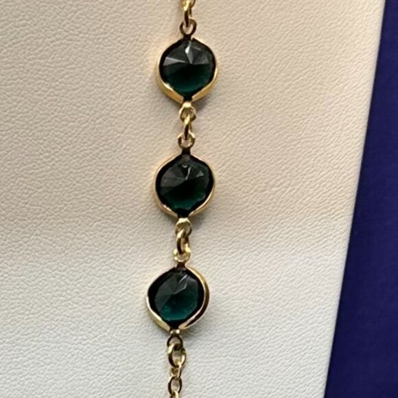 J. Crew Long Gold-Tone Necklace w/ Bezel-Set Blue/Green Crystals - Picture 7 of 14